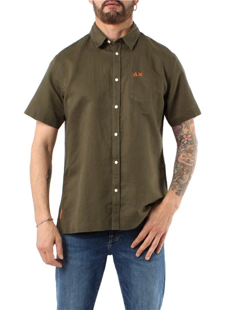 CAMICIA MANICA CORTA MISTO LINO UOMO VERDE