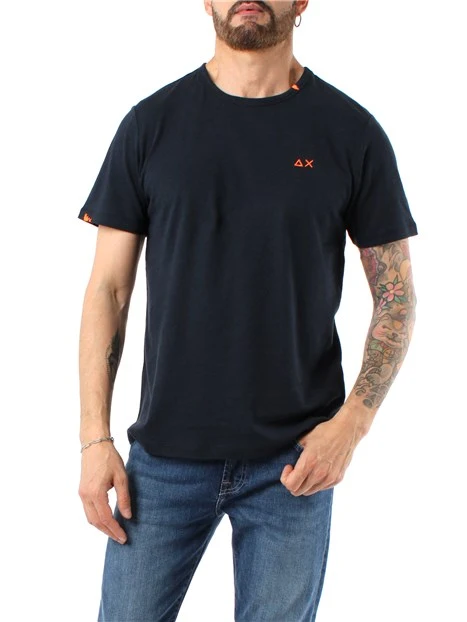 T-SHIRT MANICA CORTA IN MISTO LINO E COTONE UOMO BLU NAVY