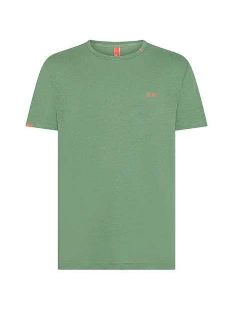 T-SHIRT MANICA CORTA IN MISTO LINO E COTONE UOMO VERDE SALVIA