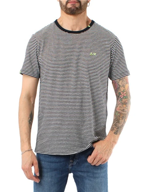 T-SHIRT A RIGHE IN LINO E COTONE UOMO BLU NAVY E PANNA
