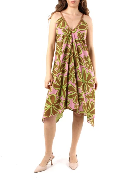 VESTITO MIDI CON PUNTE A FANTASIA FLOREALE DONNA MARRONE