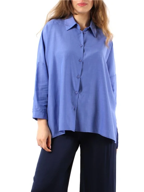 CAMICIA OVERSIZE IN MISTO CUPRO DONNA AZZURRO