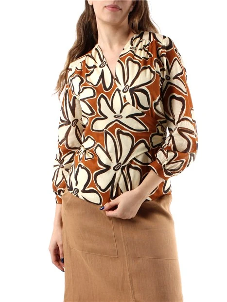 BLUSA A INCROCIO A FANTASIA DONNA ROSSO MATTONE