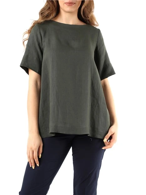 BLUSA MANICA CORTA IN PURO LINO DONNA VERDE