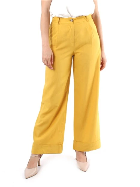 PANTALONI PALAZZO IN LINO CON PINCES DONNA GIALLO