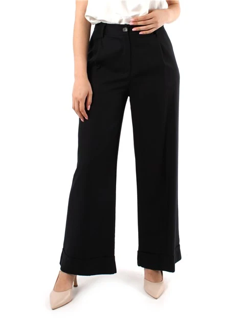 PANTALONI PALAZZO IN LINO CON PINCES DONNA NERO