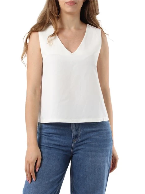 TOP CON SCOLLO A V DONNA BIANCO PANNA