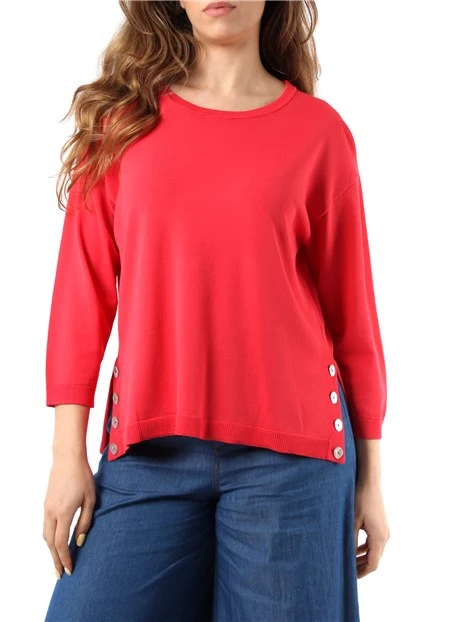 MAGLIA GIROCOLLO CON MANICHE A TRE QUARTI DONNA ROSSO