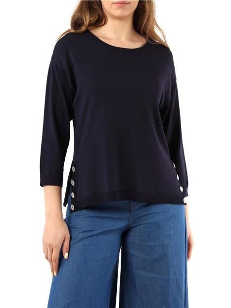 MAGLIA GIROCOLLO CON SPACCHI LATERALI DONNA BLU NAVY