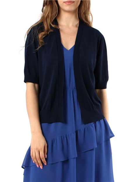 CARDIGAN IN MAGLIA A MANICHE CORTE DONNA BLU