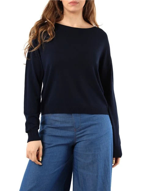 MAGLIA CON SCOLLO A BARCA DONNA BLU SCURO
