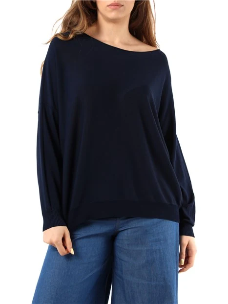 MAGLIA OVER CON SCOLLO A BARCA DONNA BLU