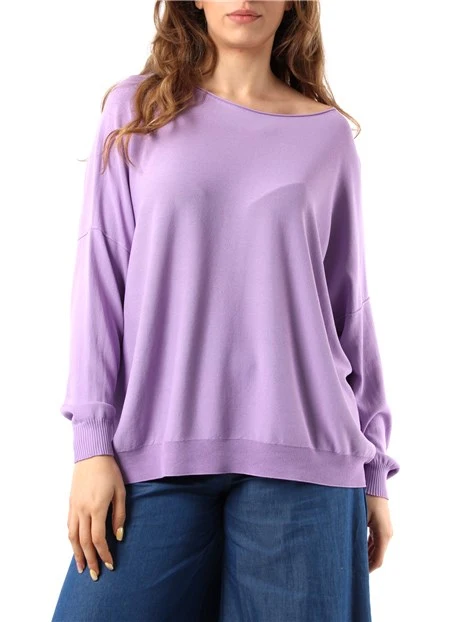 MAGLIA OVER CON SCOLLO A BARCA DONNA LILLA