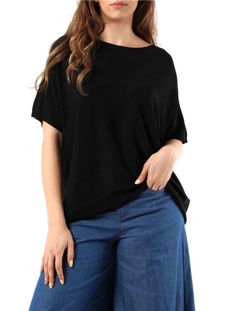 MAGLIA GIROCOLLO A MANICA CORTA DONNA NERO