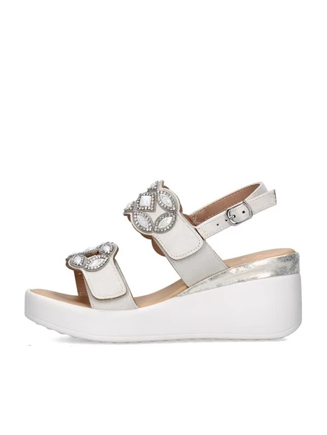 SANDALI CON ZEPPA 019255 DONNA BIANCO