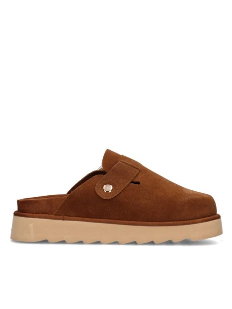 Sabot Donna Colors Of California HC.HELEN03 Tan: In Camoscio Con Zeppa 6 Cm, Fodera Ecopelliccia
