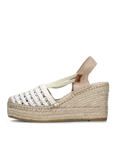 SANDALI CON ZEPPA 18400 ESPADRILLAS DONNA BEIGE BIANCO