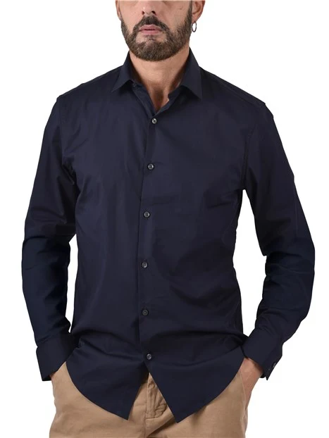 CAMICIA IN COTONE ELASTICIZZATO UOMO BLU
