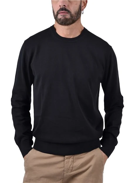 MAGLIA GIROCOLLO CON BORDI A COSTINE UOMO NERO
