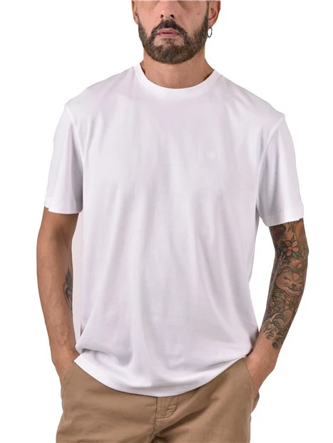 T-SHIRT MANICA CORTA CON LOGO RICAMATO A CONTRASTO UOMO BIANCO