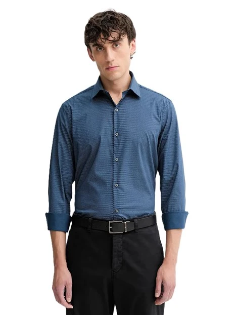 CAMICIA IN TESSUTO ELASTICIZZATO ANTIPIEGHE UOMO BLU