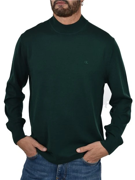 MAGLIA GIROCOLLO IN LANA CON LOGO RICAMATO UOMO VERDE