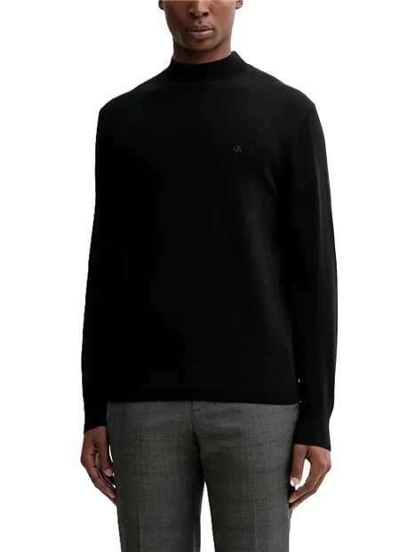 MAGLIA GIROCOLLO IN LANA CON LOGO RICAMATO UOMO NERO