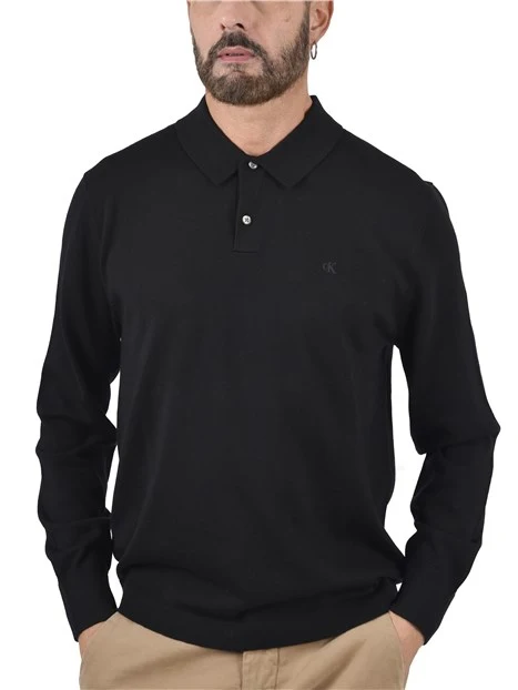 POLO MANICA LUNGA IN MAGLIA UOMO NERO