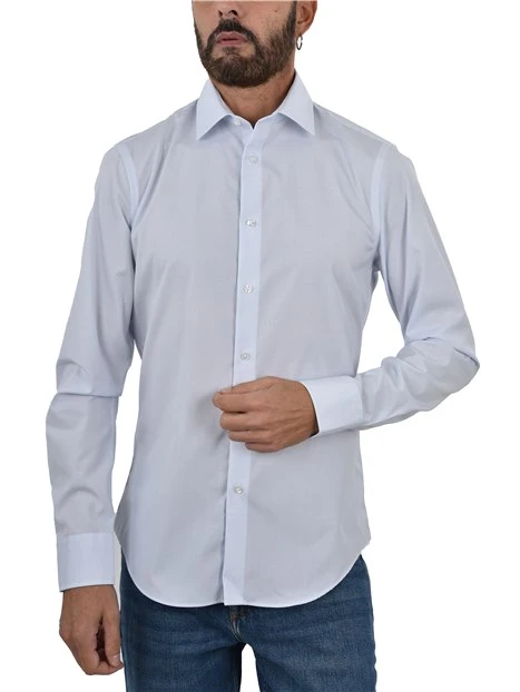 CAMICIA ELEGANTE IN COTONE  CON DETTAGLI GEOMETRICI UOMO BLU