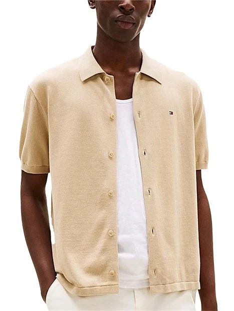 CAMICIA MANICA CORTA CON LOGO RICAMATO SUL PETTO UOMO BEIGE