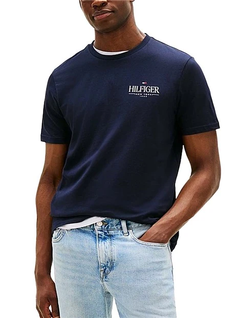 T-SHIRT MANICA CORTA CON LOGO A CONTRASTO CON ORLO SEMPLICE UOMO  BLU