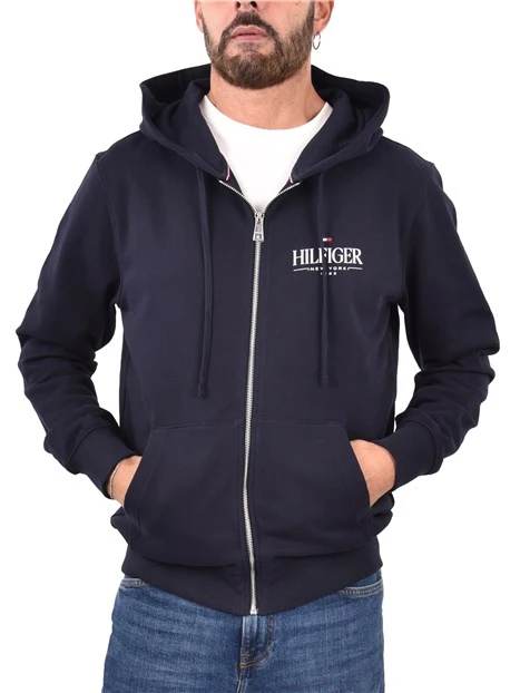 FELPA CON ZIP E STAMPA LOGO UOMO BLU