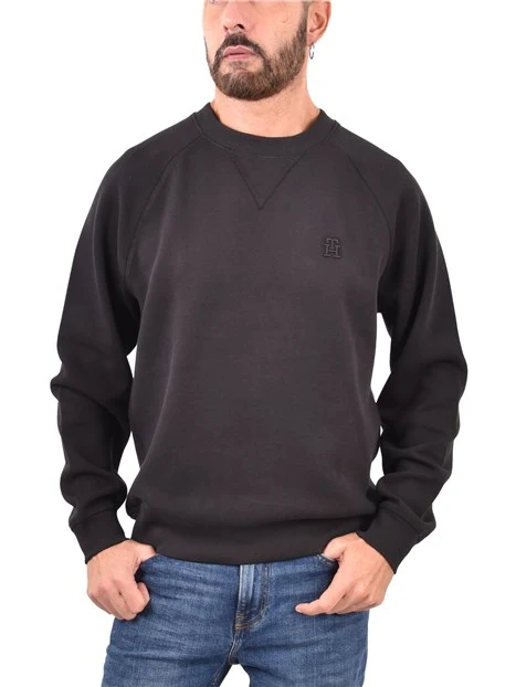 FELPA GIROCOLLO CON LOGO RICAMATO UOMO NERO