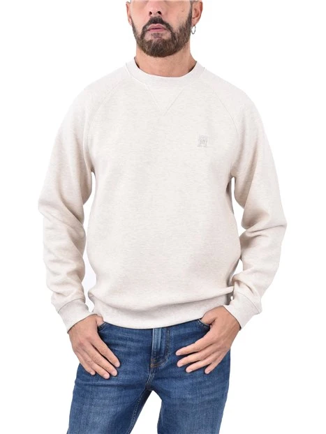 FELPA GIROCOLLO CON LOGO RICAMATO UOMO BEIGE CHIARO