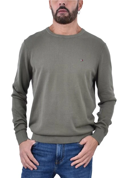 MAGLIA GIROCOLLO CON RICAMO E BORDI A COSTINE UOMO VERDE