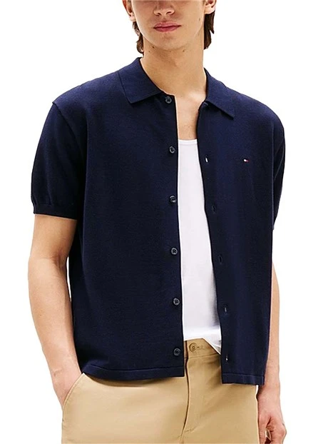 CAMICIA MANICA CORTA CON LOGO RICAMATO SUL PETTO UOMO BLU