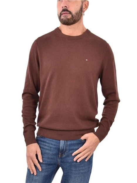 MAGLIA GIROCOLLO CON RICAMO E BORDI A COSTINE UOMO MARRONE