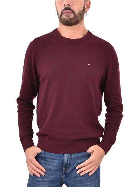 MAGLIA GIROCOLLO CON RICAMO E BORDI A COSTINE UOMO  BORDEAUX
