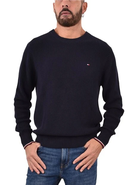 MAGLIA GIROCOLLO IN COTONE A COSTE UOMO BLU