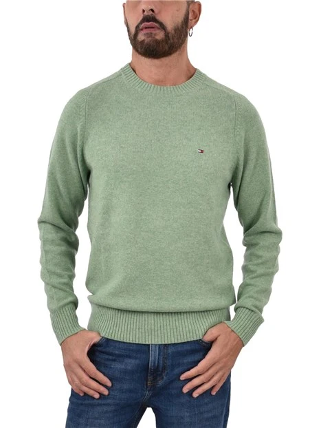 MAGLIA GIROCOLLO IN LANA CON BORDI A COSTE UOMO VERDE CHIARO
