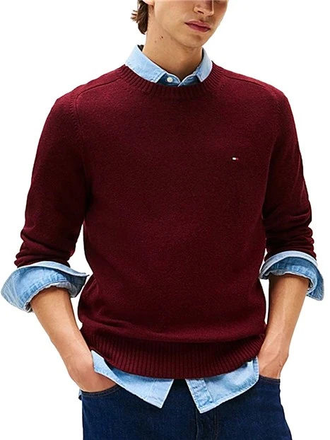 MAGLIA GIROCOLLO IN LANA CON BORDI A COSTE UOMO BORDEAUX