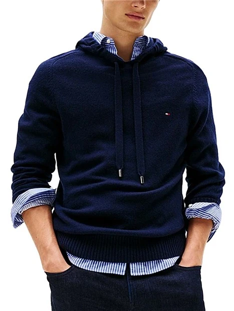 MAGLIA GIROCOLLO CON CAPPUCCIO REGOLABILE UOMO BLU