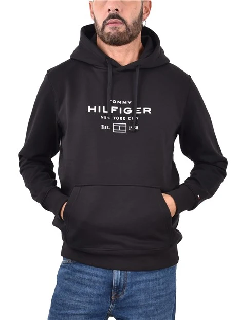 FELPA CON CAPPUCCIO IN COTONE STRETCH UOMO NERO
