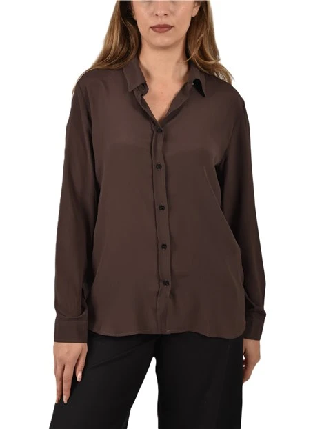 CAMICIA IN MISTO SETA COLLO A CAMICIA DONNA MARRONE