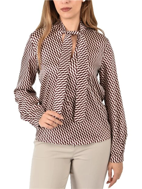 BLUSA CON STAMPA E SCOLLO A V DONNA BORDEAUX