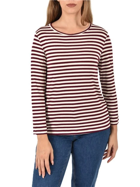 T-SHIRT IN JERSEY  MANICA LUNGA A RIGHE DONNA BIANCO