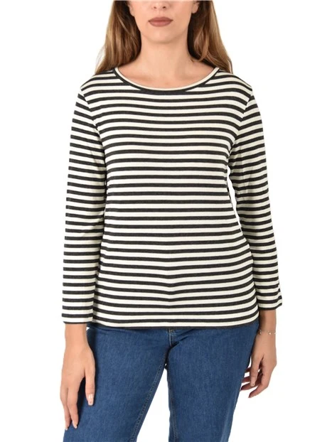 T-SHIRT IN JERSEY  MANICA LUNGA A RIGHE DONNA ANTRACITE