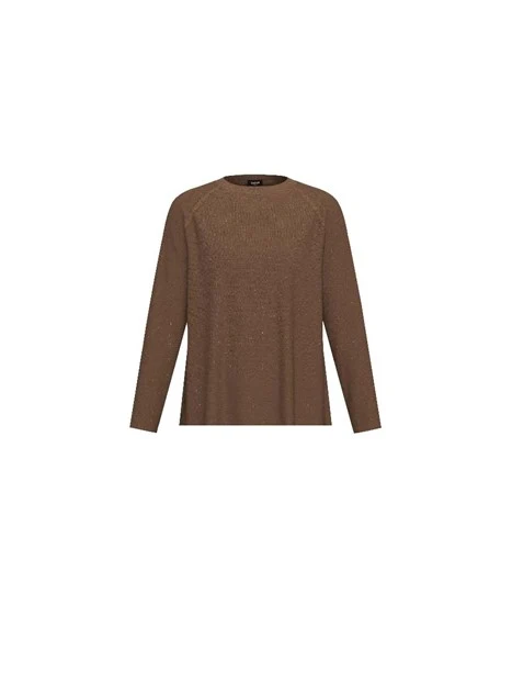 MAGLIA GIROCOLLO IN MISTO LANA E BORDO A COSTINE DONNA MARRONE