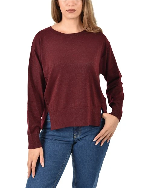 MAGLIA GIROCOLLO MISTO LANA E LUREX DONNA BORDEAUX