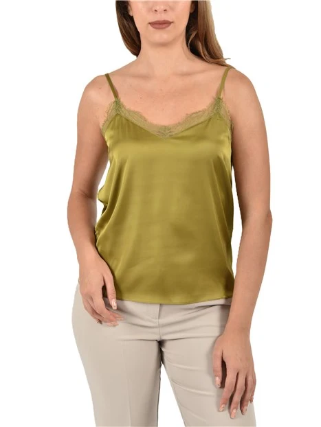 TOP IN RASO CON PIZZO DONNA VERDE